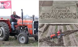 Kırklarelili çiftçi tarlasına pullukla 'Cumhuriyet 102 yaşında' yazdı