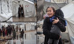 Gazze'de yoğun yağış nedeniyle İsrail saldırılarında evleri yıkılanların kaldığı çadırları su bastı