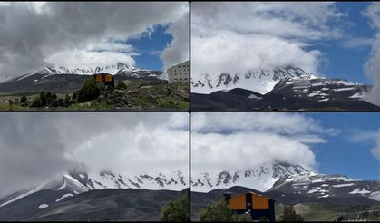 Erciyes Dağı'nın zirvesine kar yağdı