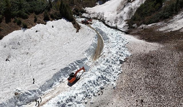 Rize'de yayla yollarında karla mücadele sürüyor