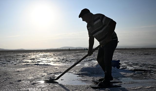Dedesinin yolundan giderek Palas Tuzla Gölü'nden geleneksel yöntemlerle tuz çıkarıyor