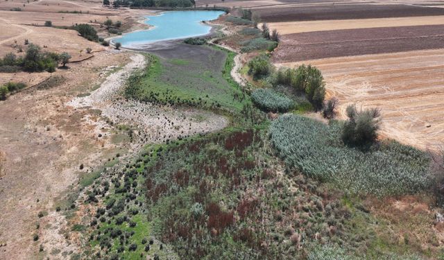 Edirne'deki Korucuköy Göleti'nin su seviyesi kuraklık nedeniyle azaldı