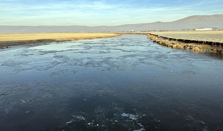 Ardahan'da Kura Nehri'nin yüzeyi buz tutmaya başladı