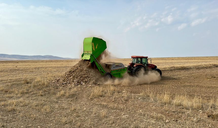 Kırşehir'de verimi artırmak amacıyla tarlalardaki taşlar toplanıyor